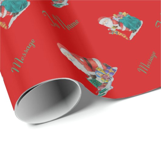 Santa en speelgoedartikelen voor kerstcadeautjes cadeaupapier (Rol Hoek)