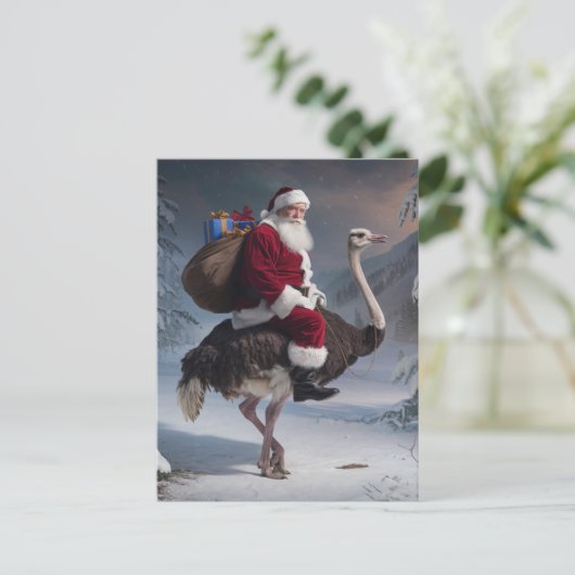 Santa en struisvogel briefkaart (Staand voorkant)