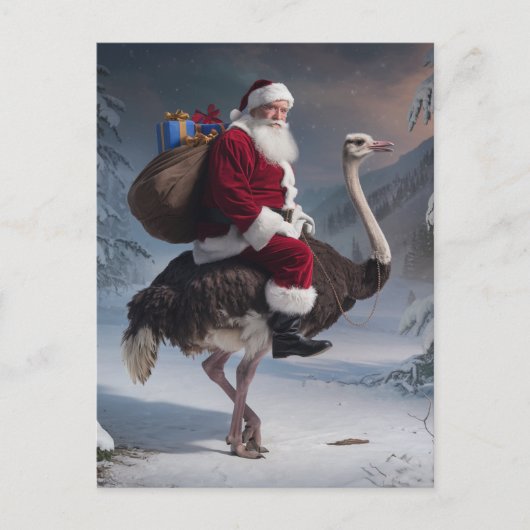 Santa en struisvogel briefkaart (Voorkant)