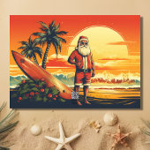 Santa en Surfboard Retro Surfing Beach Kerstmis Feestdagen Kaart