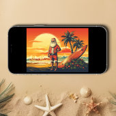 Santa en Surfboard Retro Surfing Beach Kerstmis Feestdagen Kaart