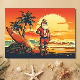 Santa en Surfboard Retro Surfing Beach Kerstmis Feestdagen Kaart