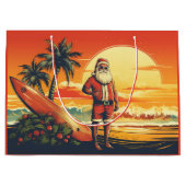 Santa en Surfboard Retro Surfing Beach Kerstmis Groot Cadeauzakje (Voorkant)