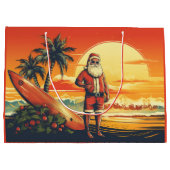 Santa en Surfboard Retro Surfing Beach Kerstmis Groot Cadeauzakje (Achterkant)