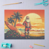 Santa en Surfboard Retro Surfing Beach Kerstmis Tissuepapier (Craft)