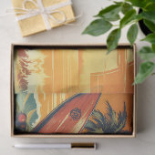 Santa en Surfboard Retro Surfing Beach Kerstmis Tissuepapier (Geschenk)