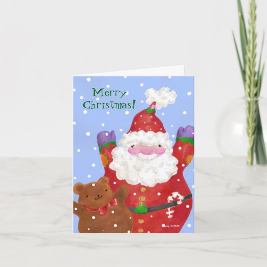 Santa- en Teddy-kaart Feestdagen Kaart (Voorkant)
