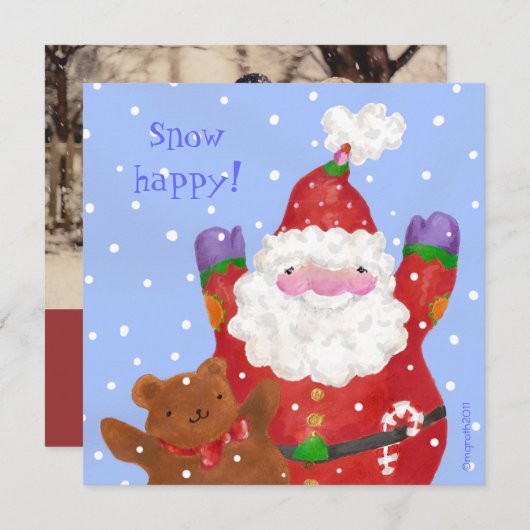 Santa en Teddy Xmas platte fotokaart Feestdagenkaart (Voorkant / Achterkant)