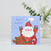 Santa en Teddy Xmas platte fotokaart Feestdagenkaart (Staand voorkant)