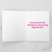 Santa en witte kitten met roze strik kaart (Binnen)