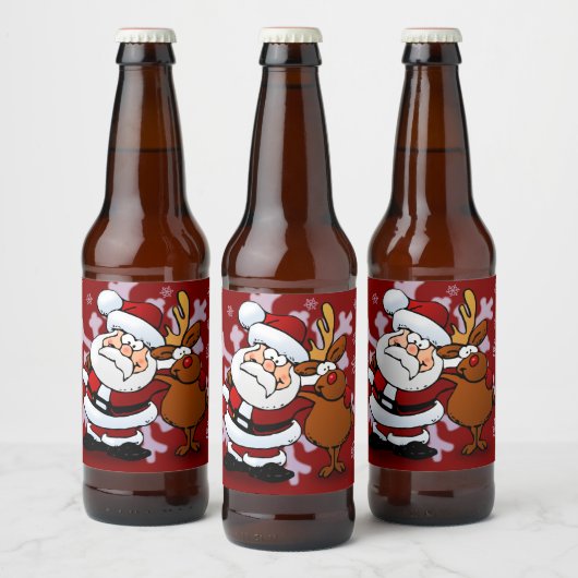 Santa en zijn favoriete rendier aangepaste bierfle bier etiket (Flessen)
