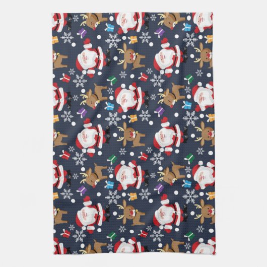 Santa en zijn favoriete rendierpatroon theedoek (Verticaal)