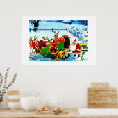 SANTA EN ZIJN REINDEER HELPEN DOOR DE AA POSTER (Keuken)