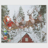 Santa en zijn rendier Vliegende kerstavond groot Cadeaupapier (Vlak)