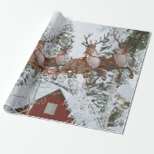 Santa en zijn rendier Vliegende kerstavond groot Cadeaupapier (Uitgerold)