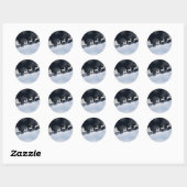 Santa en zijn rendieren ronde sticker (Vel)