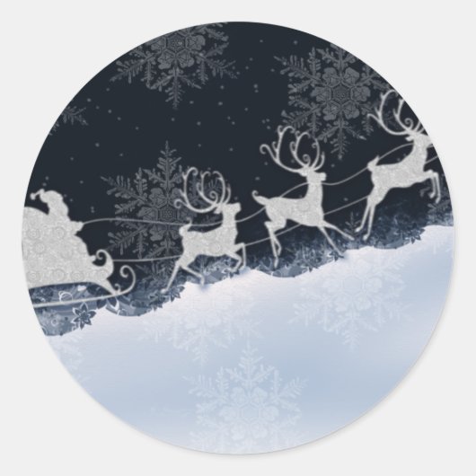 Santa en zijn rendieren ronde sticker (Voorkant)