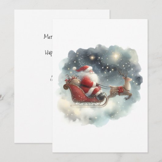 Santa en zijn slee in de nachtelijke hemel platte  (Voorkant / Achterkant)