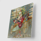 Santa en zijn verbazingwekkende vliegende machinew vierkante klok (Hoek)