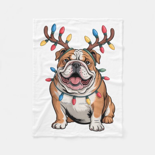 Santa English Bulldog Reindeer Light Christmas  Fleece Deken (Voorkant)