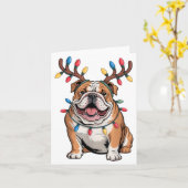 Santa English Bulldog Reindeer Light Christmas  Kaart (Gele Bloem)