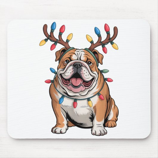 Santa English Bulldog Reindeer Light Christmas  Muismat (Voorkant)