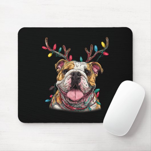 Santa English Bulldog Reindeer Light Christmas  Muismat (Met muis)