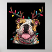 Santa English Bulldog Reindeer Light Christmas  Poster (Voorkant)