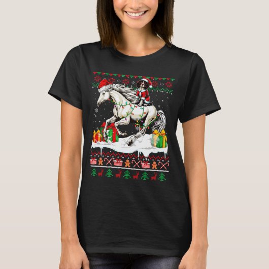 Santa English Springer Spaniel Riding Horse Xmas S T-shirt (Voorkant)