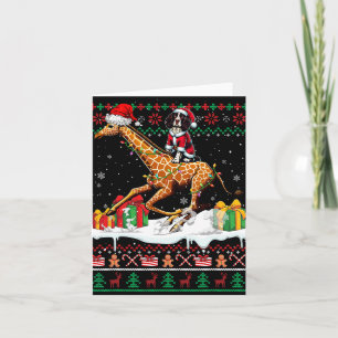Santa English Springer Spaniel Rijden Giraffe Xmas Kaart