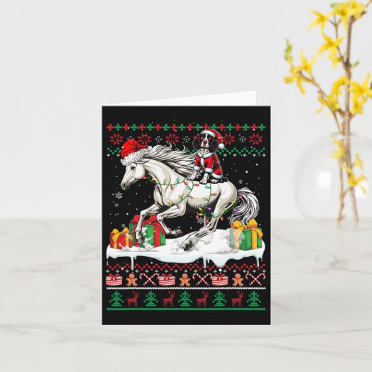 Santa English Springer Spaniel Rijpaard Xmas S Kaart (Gele Bloem)