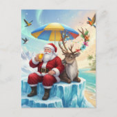 Santa Enjoys a Beer On an Iceberg Vacation Briefkaart (Voorkant)