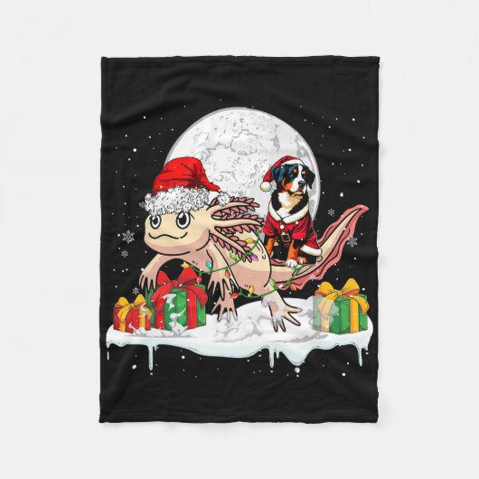 Santa Entlebucher Mountain Riding Axolotl Kerstmis Fleece Deken (Voorkant)