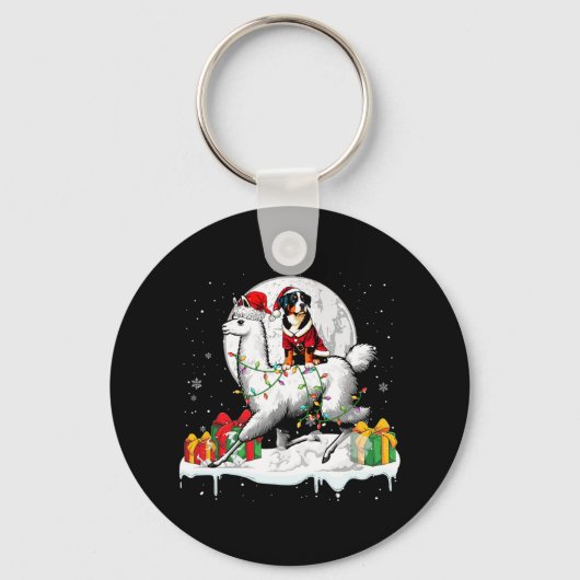 Santa Entlebucher Mountain Riding Llama Kerstmis Sleutelhanger (Voorkant)