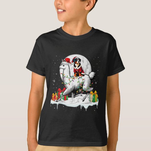 Santa Entlebucher Mountain Riding Llama Kerstmis T-shirt (Voorkant)