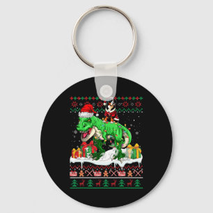 Santa Entlebucher Mountain Riding T-rex Kerstmis Sleutelhanger