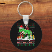 Santa Entlebucher Mountain Riding T-rex Kerstmis Sleutelhanger (Voorkant)