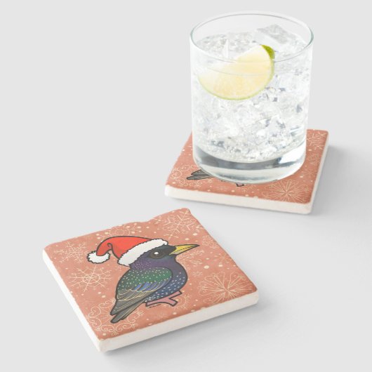 Santa European Starling Stenen Onderzetter (Zijkant)