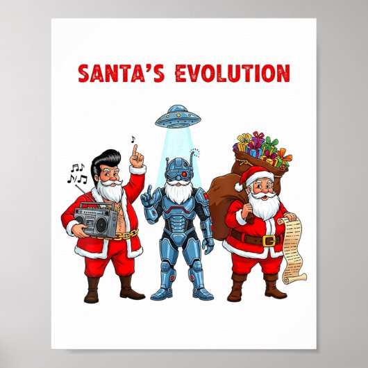 Santa Evolution Robot Clic Future Funny Christmas Poster (Voorkant)