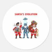 Santa Evolution Robot Clic Future Funny Christmas Ronde Sticker (Voorkant)