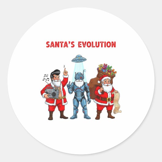 Santa Evolution Robot Clic Future Funny Christmas  Ronde Sticker (Voorkant)