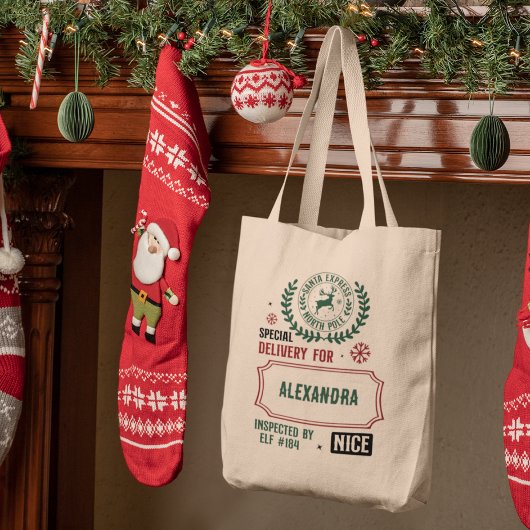 Santa Express (aangepaste naam) Kerstmis Tote Bag