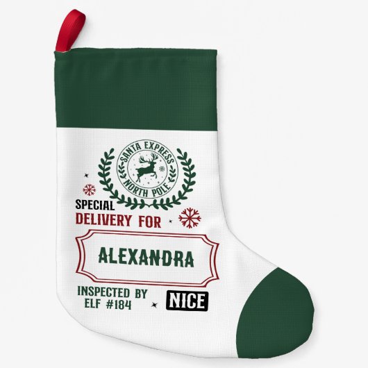 Santa Express Delivery for (Custom Name) Kleine Kerstsok (Voorkant)