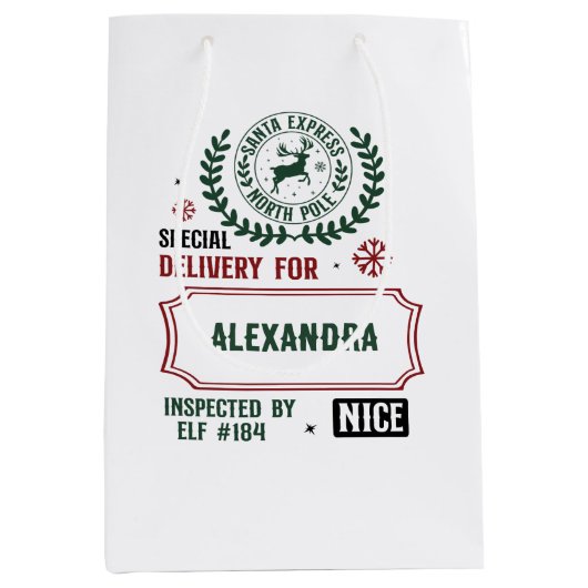 Santa Express levering voor (aangepaste naam) Kers Medium Cadeauzakje (Voorkant)