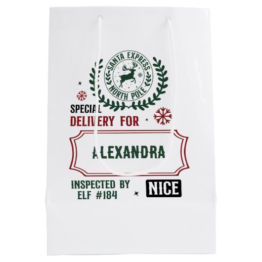 Santa Express levering voor (aangepaste naam) Kers Medium Cadeauzakje (Achterkant)