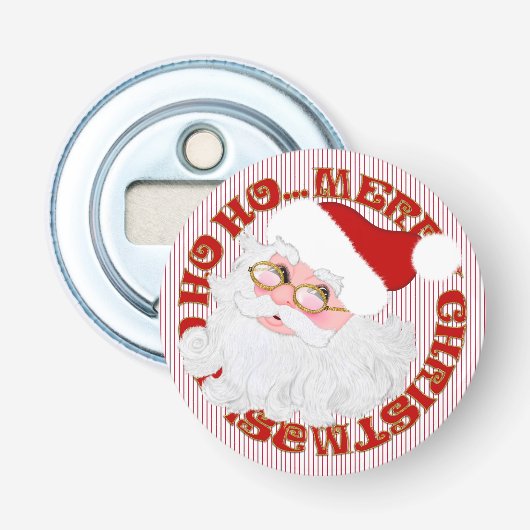 Santa Face Circle-Red Stripes-Round Bottle Open Button Flesopener (Voorkant)