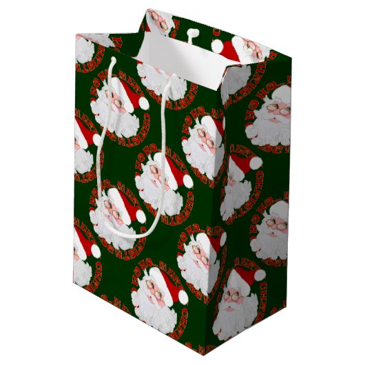 Santa Face Circles Green-Gift Bag M Medium Cadeauzakje (Achterkant Gekanteld)