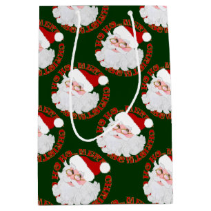 Santa Face Circles Green-Gift Bag M Medium Cadeauzakje
