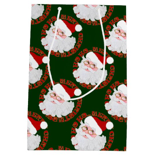 Santa Face Circles Green-Gift Bag M Medium Cadeauzakje (Achterkant)