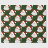 Santa Face Circles Green-Gift Wrapping Paper Cadeaupapier (Vlak)